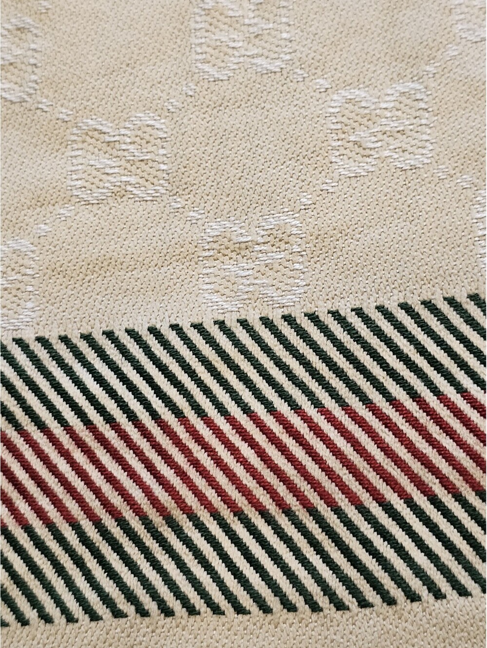 Authentic GUCCI Large Scarf Beige GG Monogram Silk Blend Fringe Web Stripe 30x75 - Picture 6 of 8